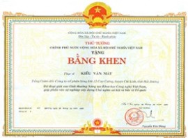Bằng khen của Thủ tướng Chính Phủ